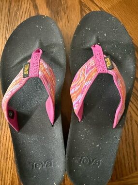 Teva Pink and Orange Woven Strap Black Sandal